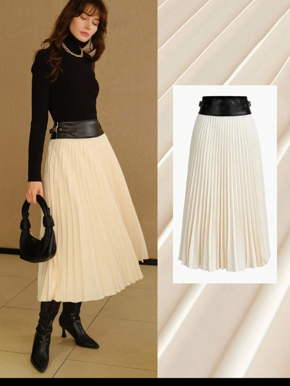 MOTF Studio Color Block Zipper Pleated Skirt with Side Buckles Size Small EUC - Picture 2 of 11